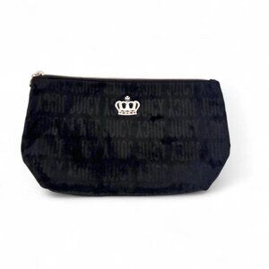 JUICY COUTURE Cosmetic Makeup Bag Travel Toiletry Large Black Velour Pouch